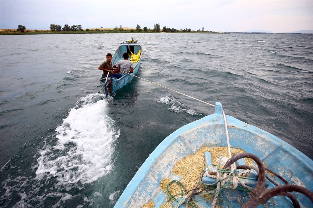 Konya'da kiraladıkları adada hazırladıkları saman balyalarını 'yüzdürerek' karaya ulaştırıyorlar 21