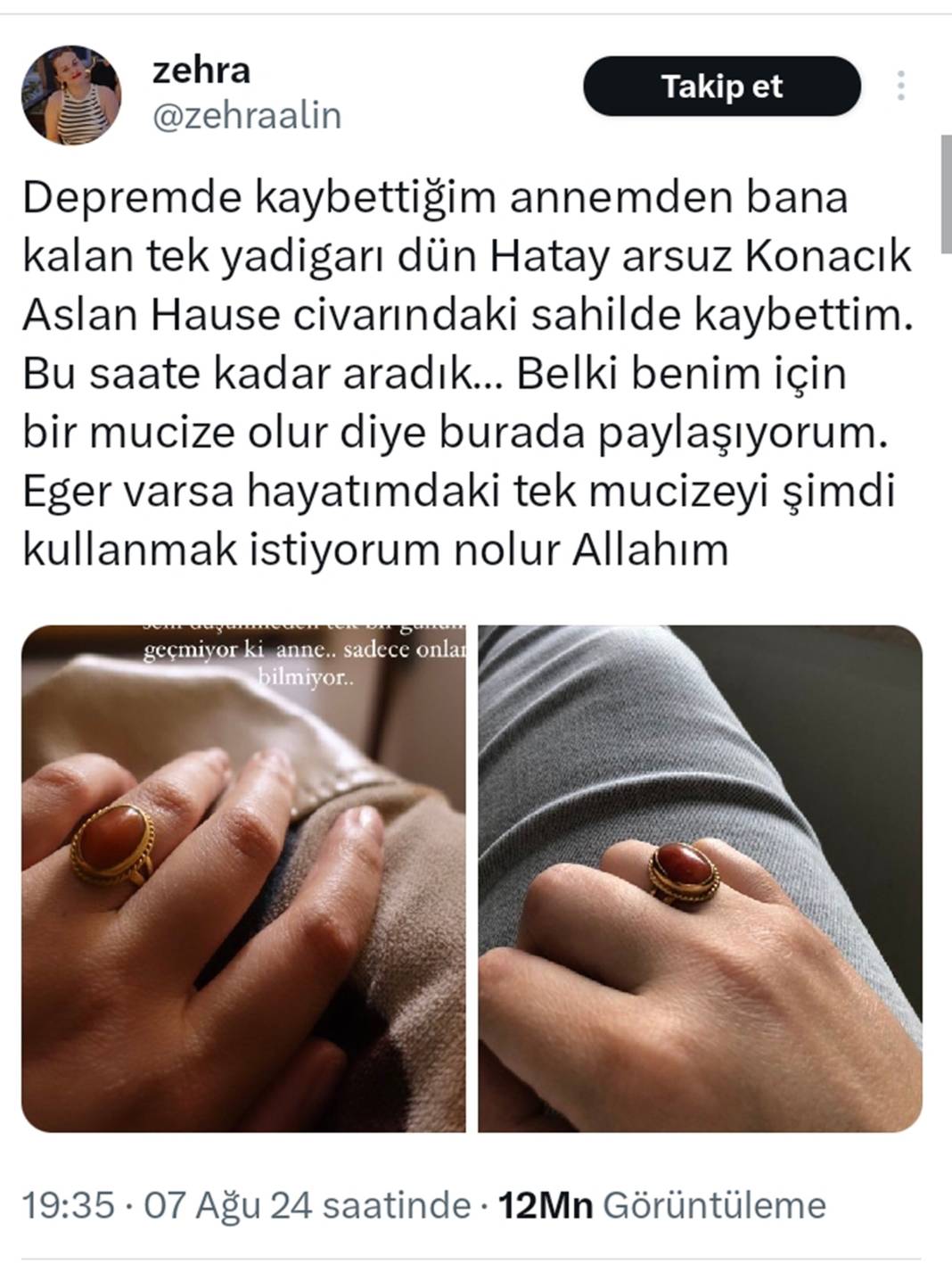 Depremde ölen annesinden hatıra yüzüğü kaybetti, ekipler seferber oldu 2