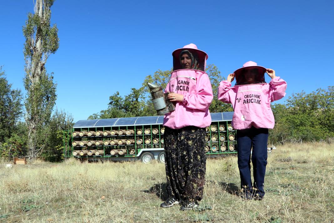 Pembe kıyafetli arıcılar bal hasadına başladı 1