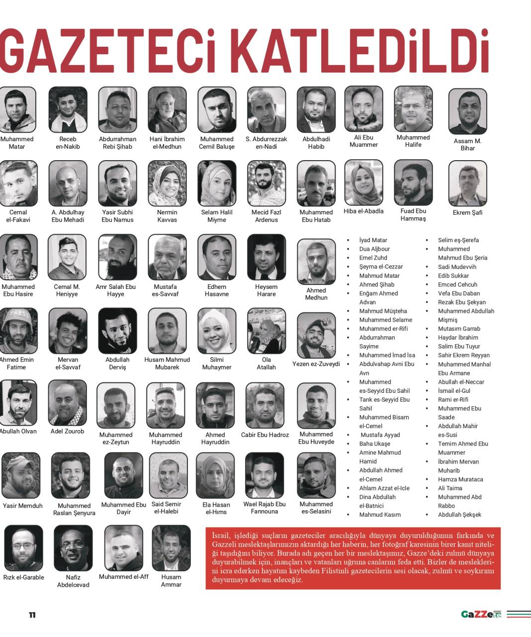 Gazze'de hayatına kaybeden gazetecilerin anısına: GaZZete 18