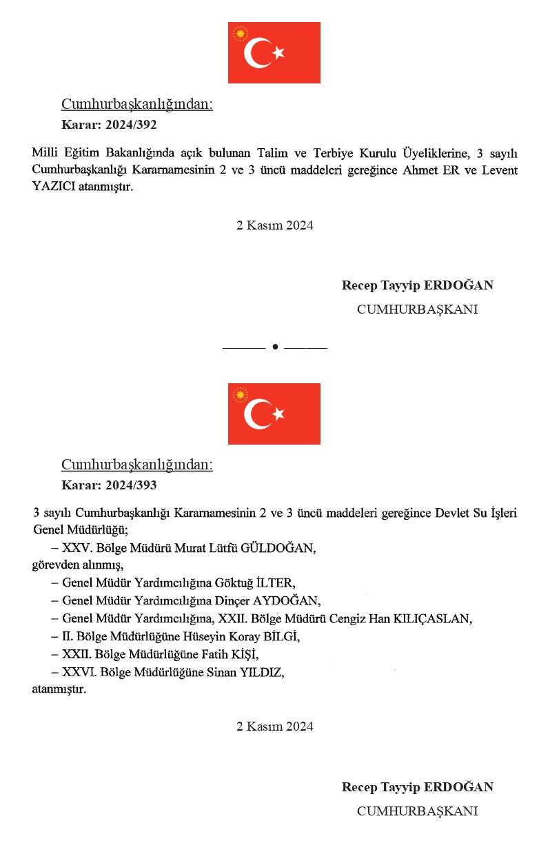 Bir çok kuruma atama kararı Resmi Gazete'de 11