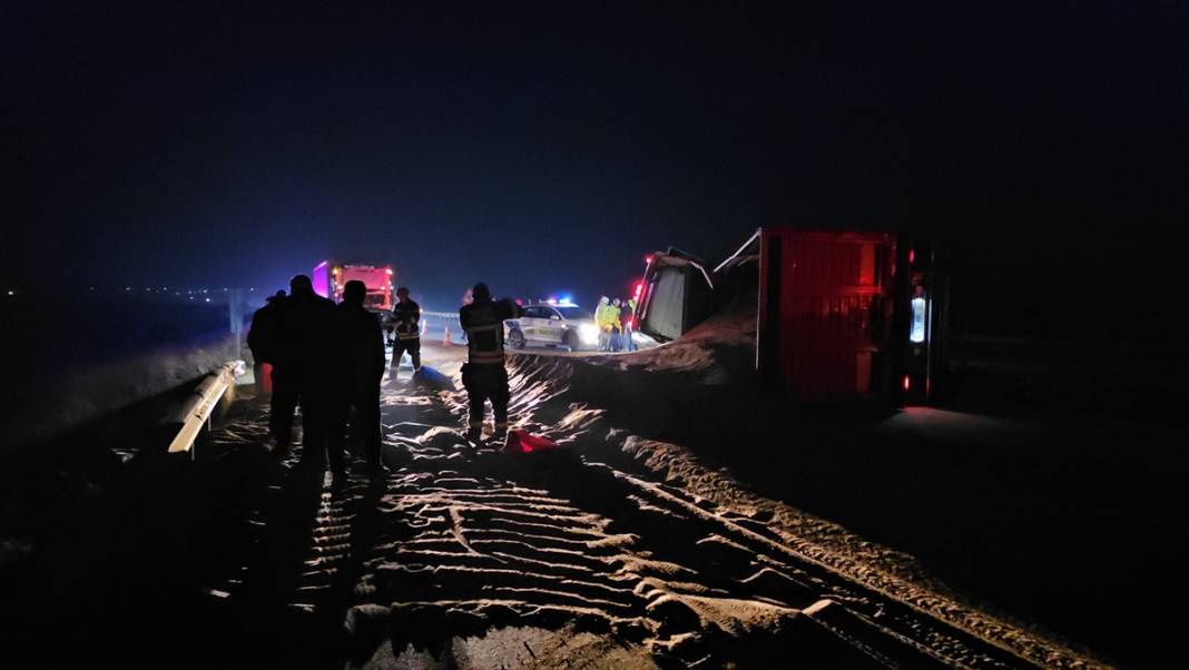 Yem yüklü TIR devrildi, trafik durdu 3