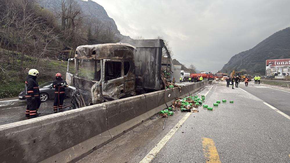 2 TIR çarpıştı, Konya plakalı olan alev aldı, yol kilitlendi 7