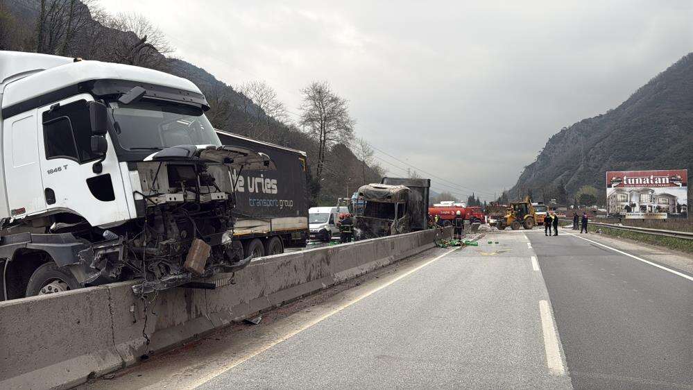 2 TIR çarpıştı, Konya plakalı olan alev aldı, yol kilitlendi 2