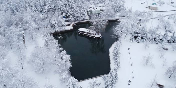 Konya Kuğulu Park'tan büyüleyen kar güzelliği