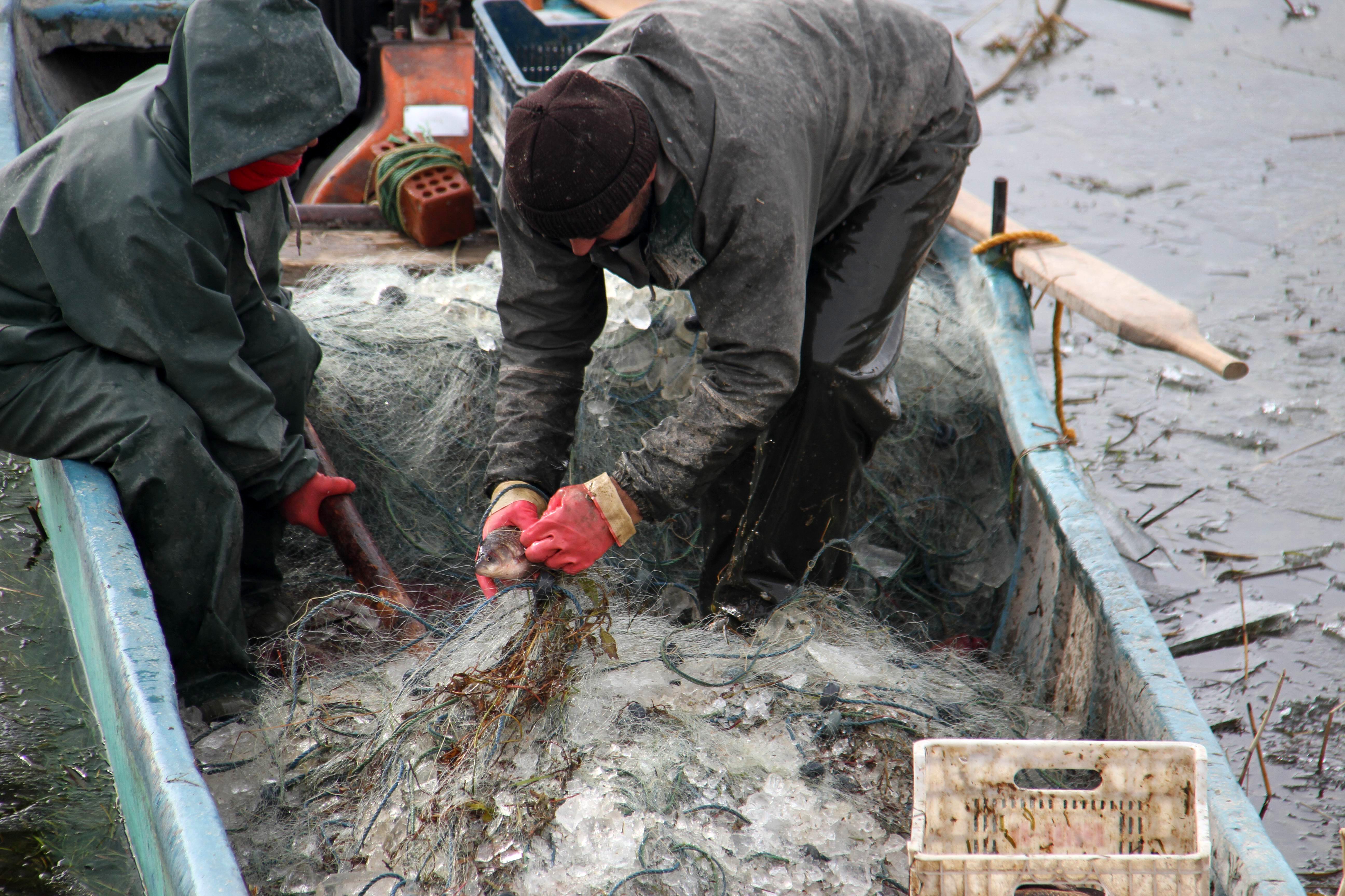 Beyşehir Gölü'nde balıkçıların buzlu ağlar arasında ekmek mücadelesi 1