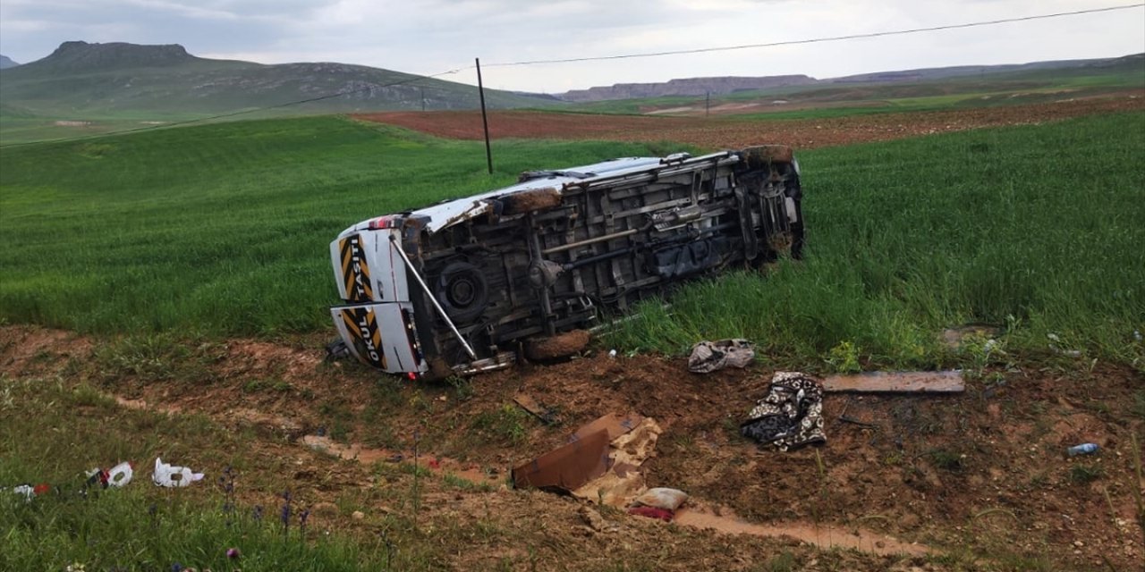 Minibüs tarlaya devrildi: 13 yaralı
