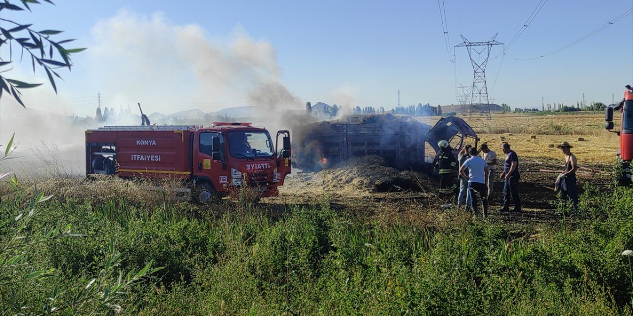 Konya’da saman balyası yüklü kamyonette yangın