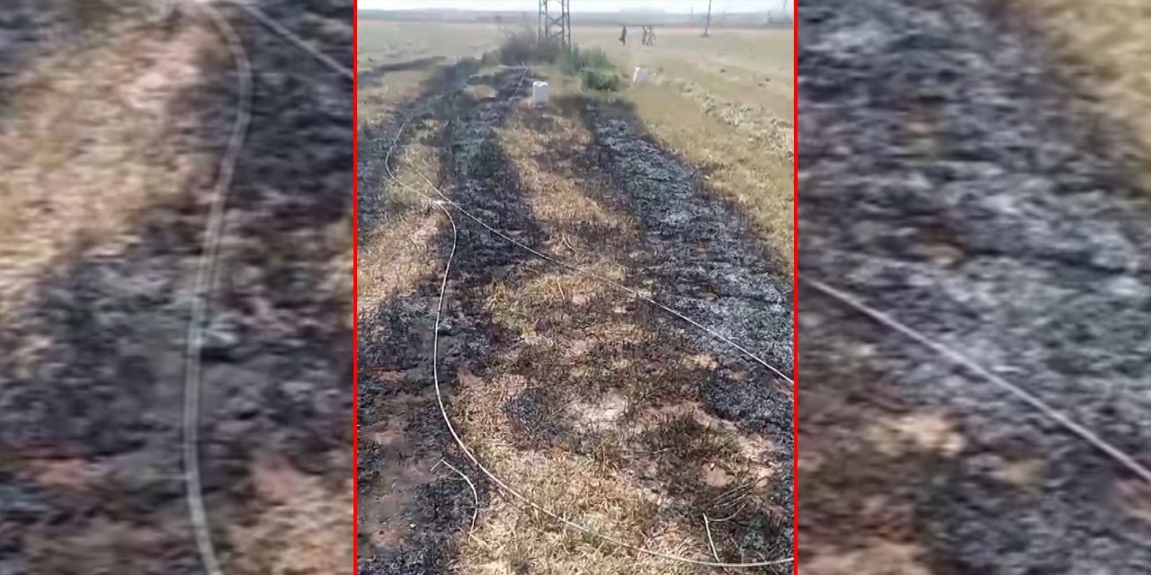 Konya’da kopan elektrik telleri ekili alanda yangın çıkarttı