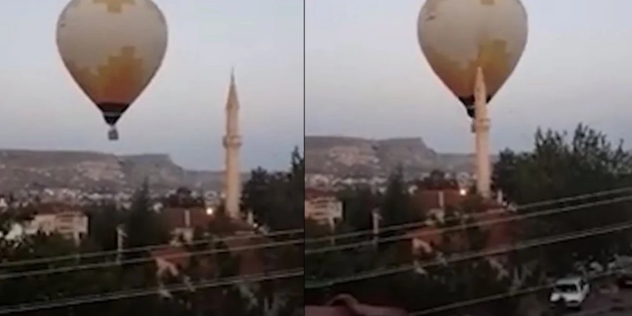 Sıcak hava balonu caminin minaresine çarptı