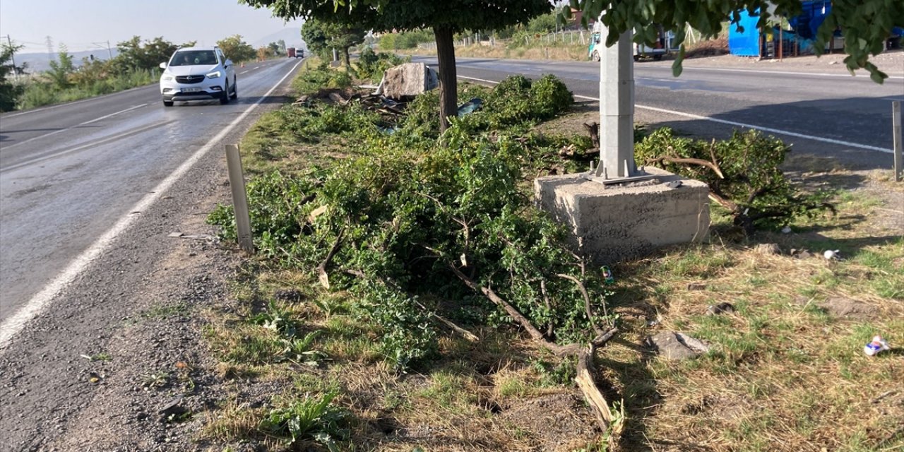 Yolcu otobüsü refüjdeki ağaç ve direğe çarptı: 15 yaralı