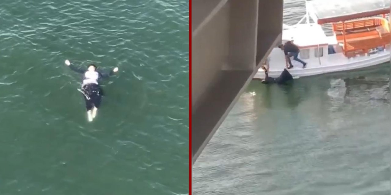 Köprüden denize düşen kadın kamerada