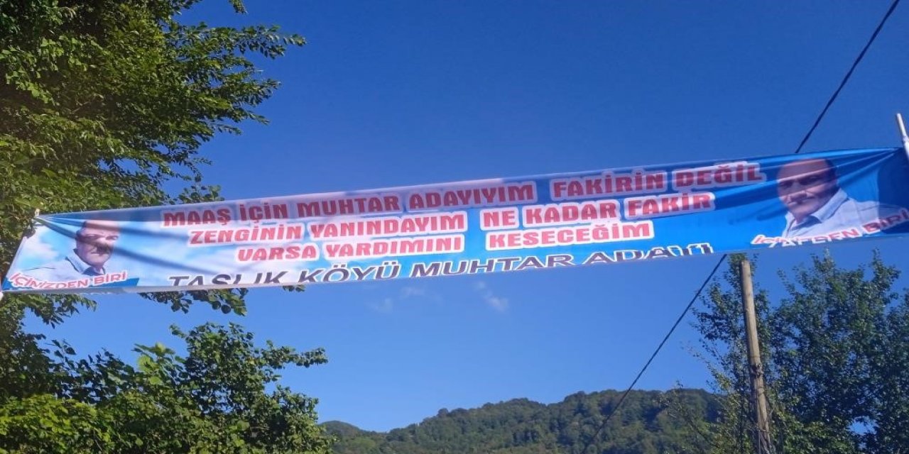 Muhtar adayının seçim pankartını görenler şok oldu