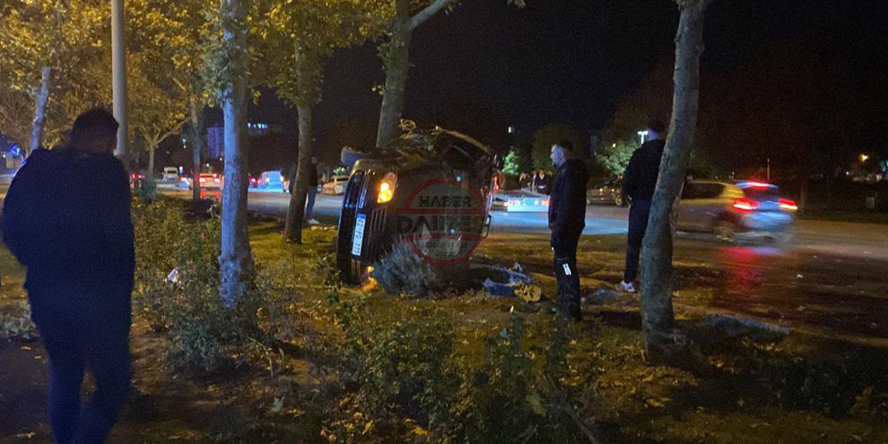 Konya’da otomobil refüje devrildi, ekipler seferber oldu