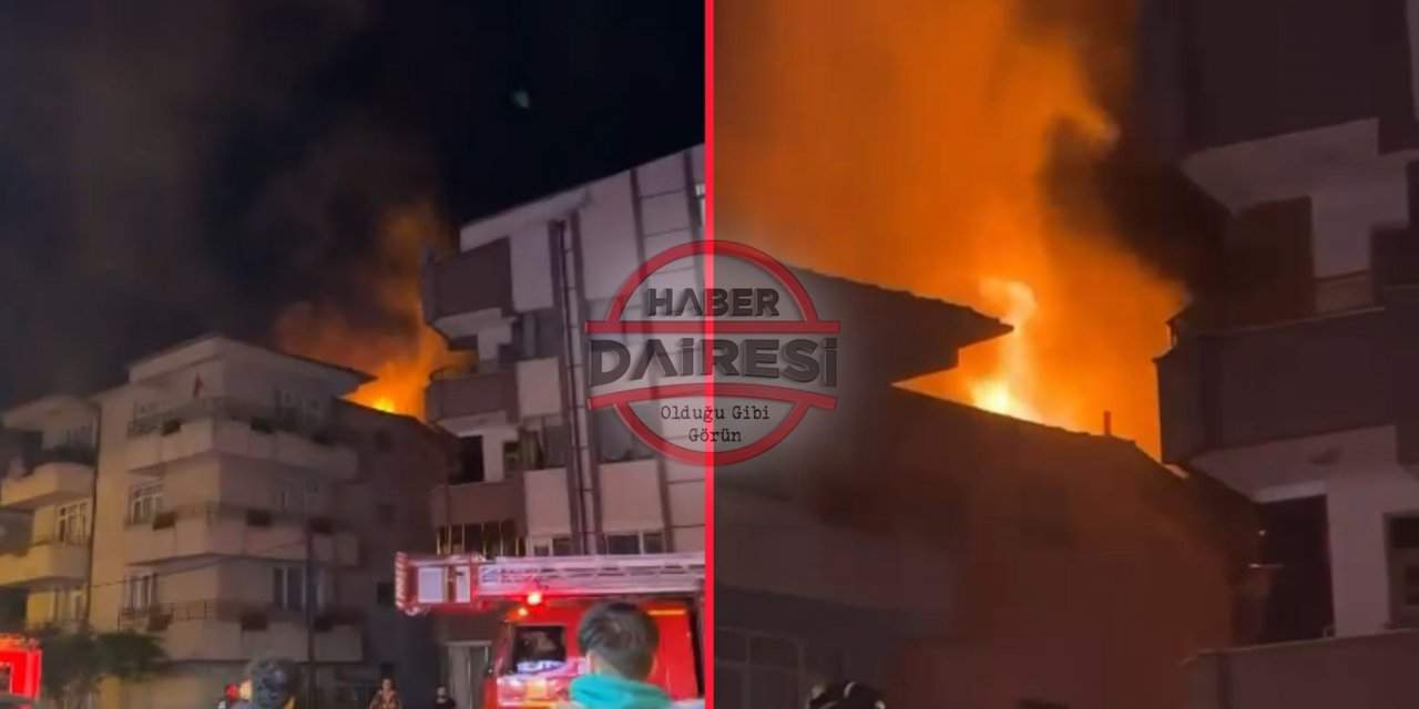 Konya’da 4 katlı binanın çatısı alevler içinde kaldı