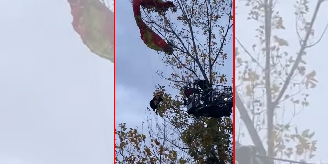 Paraşüt dallara takıldı, kendini 2,5 saat ağaca bağlayarak güvende tuttu