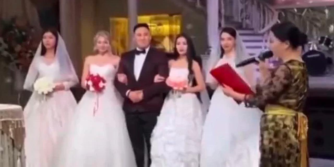 Türkmenistan'da bir erkek aynı anda 4 kadınla evlendi