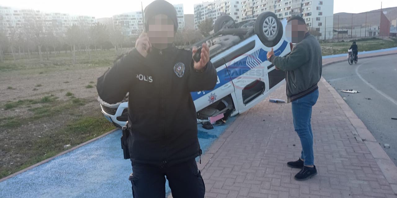 Konya’da kazaya karışan polis aracı çekicinin üzerinden düştü