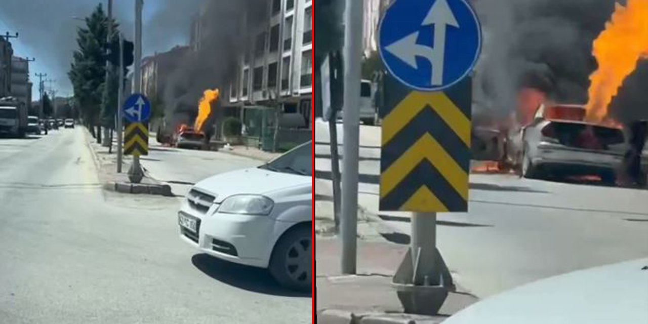 Konya’da otomobil alev alev yandı!