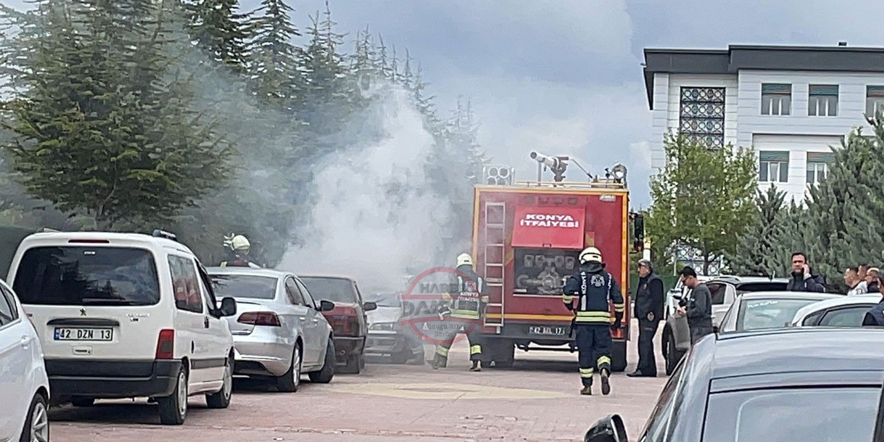 Konya’da hastane otoparkında korkutan yangın