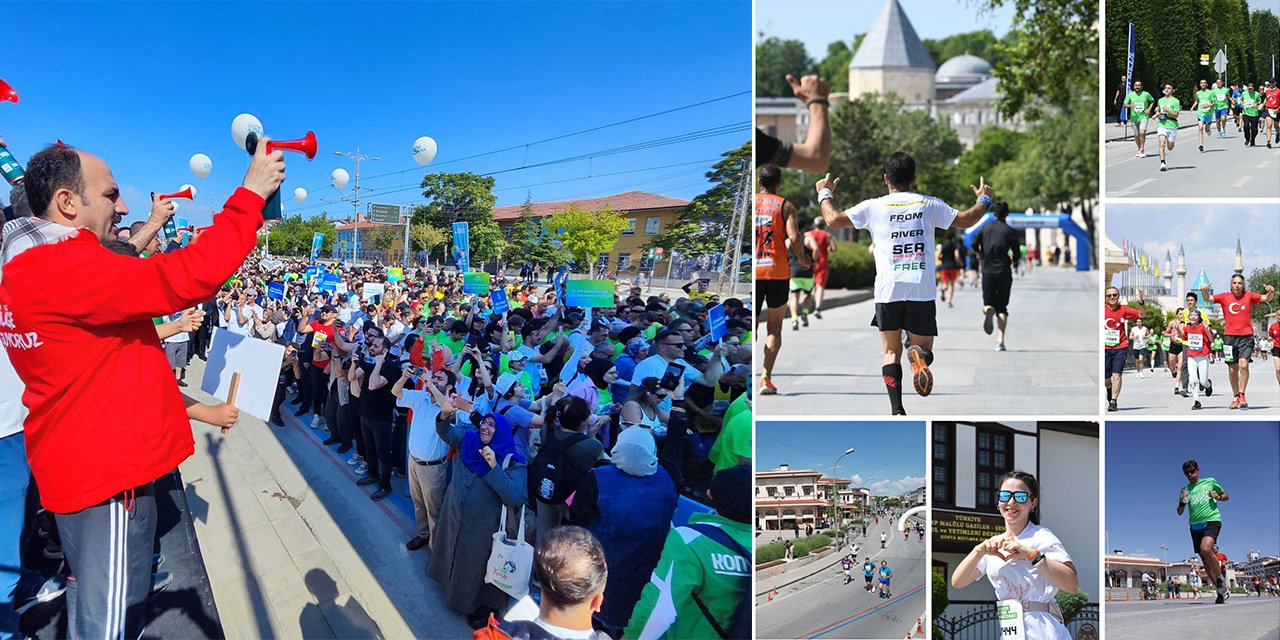 Konya Yarı Maratonu’nda dikkat çeken Filistin mesajı