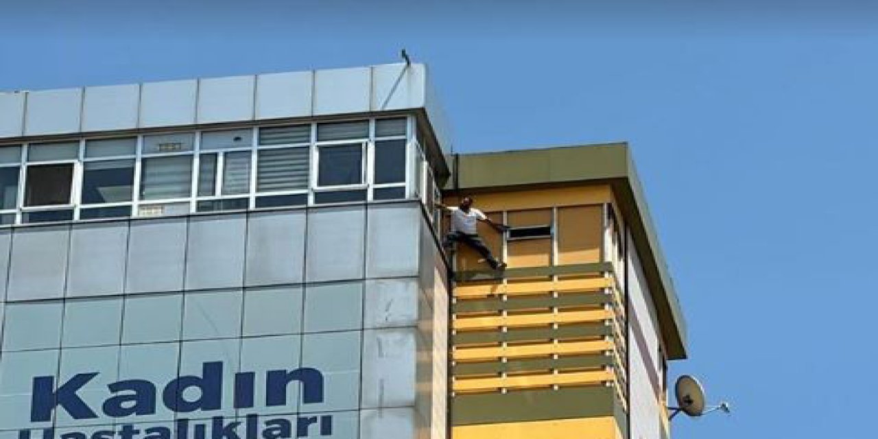 Konya’da hastane binasına tırmanan kişi ekipleri alarma geçirdi