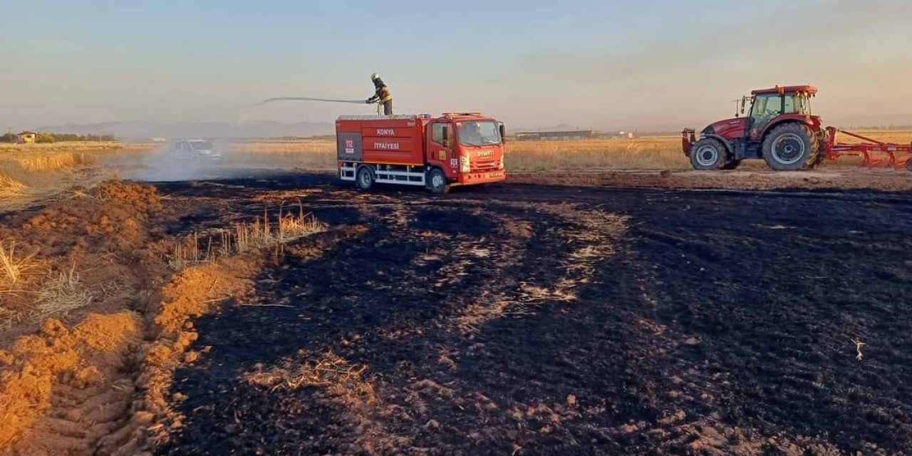 Konya'da alev alan biçerdöver ekili alanı da kül etti