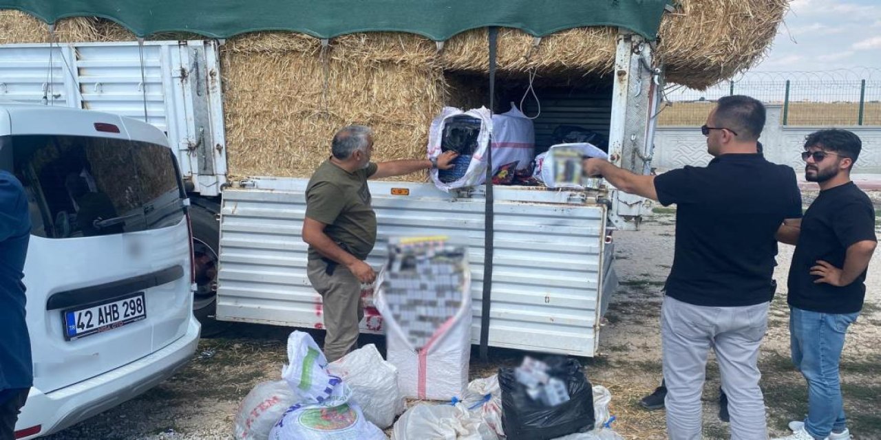 Konya’da kaçakçılara darbe! Saman balyaları arasına gizlemişler