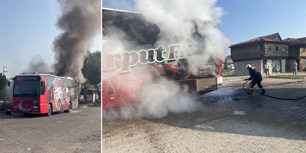 Takım otobüsü deplasman yolculuğunda yandı