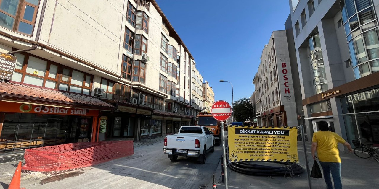 Konya’nın merkezindeki cadde kapatıldı, çalışmalar başladı