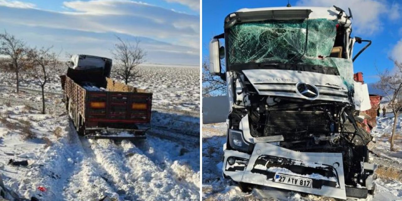 Konya'da kar yağışının etkili olduğu yolda TIR, tankere çarptı