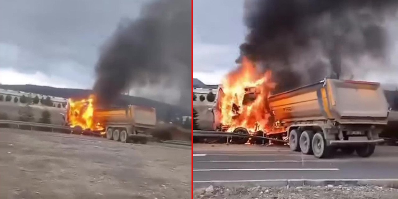 Konya’daki hafriyat kamyonu yangınında panik anları kamerada