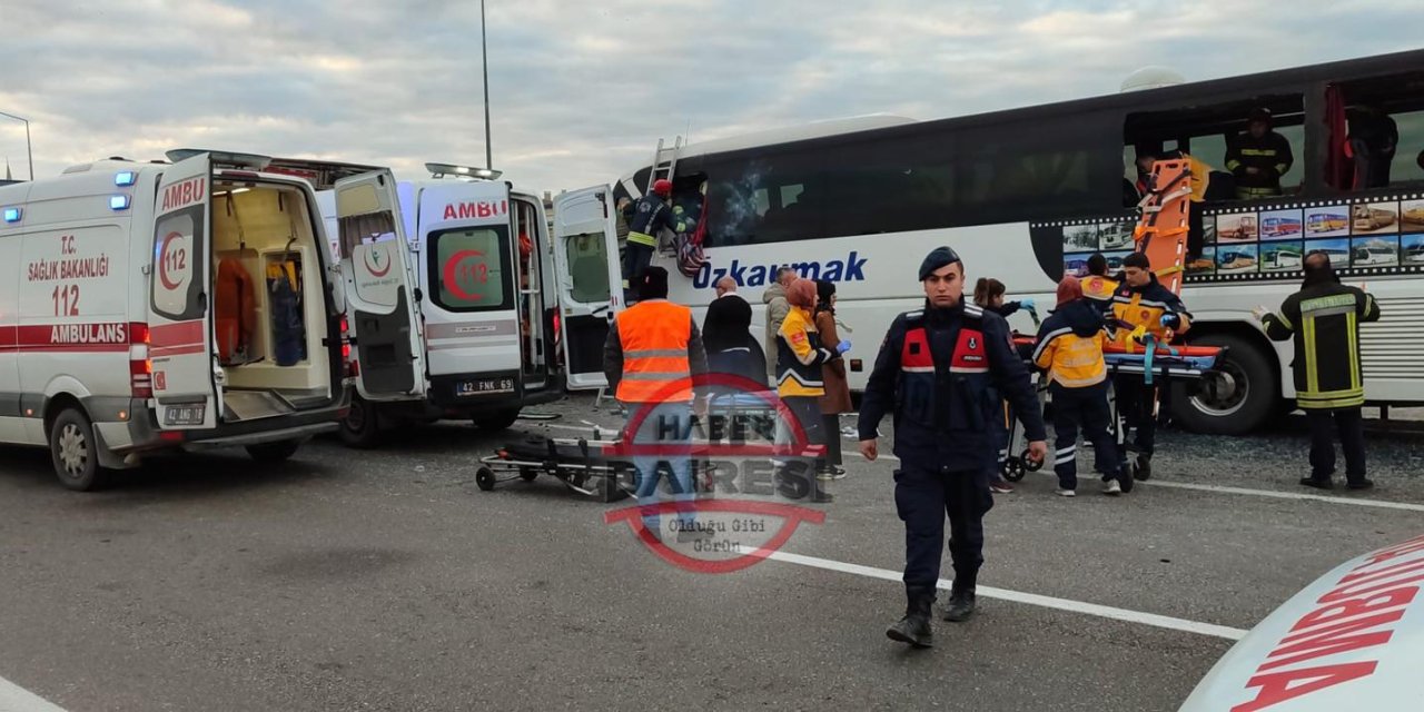 Konya’da yolcu otobüsü zincirleme kazaya karıştı! Çok sayıda yaralı var