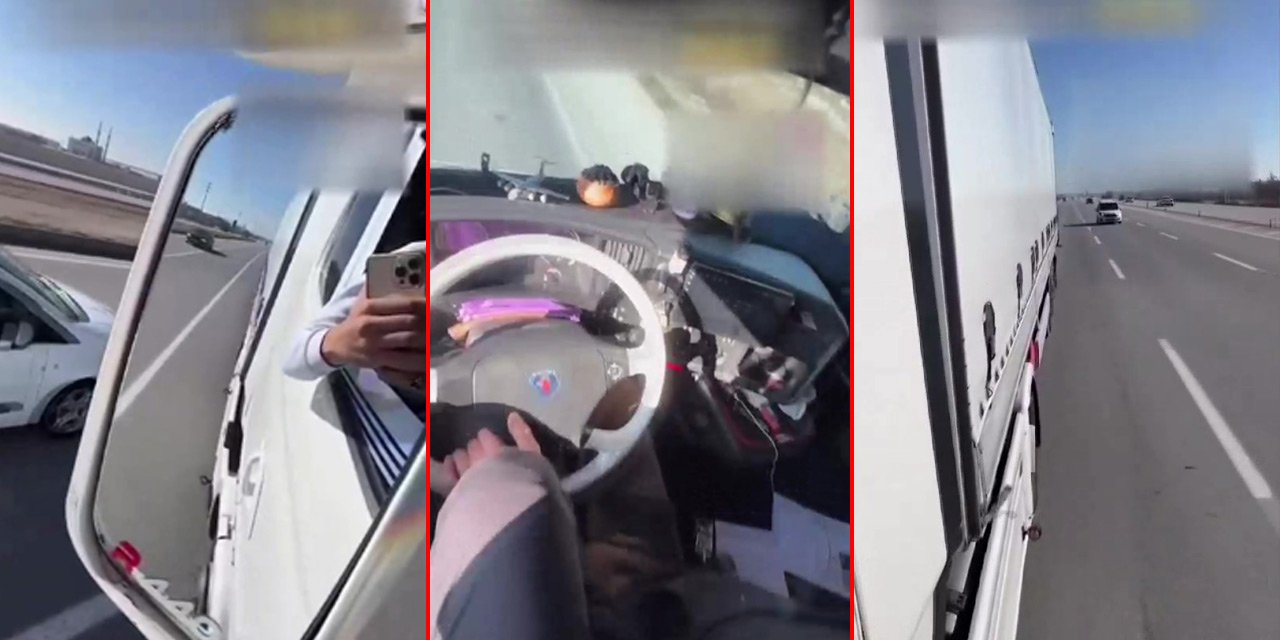 Konya’da direksiyonu yanındakine tutturdu, camdan sarkıp video çekti