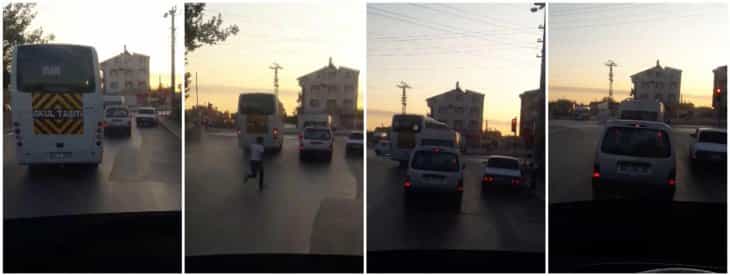 Konya’da tehlikeli anlar! Servis sürücüsü kırmızı ışıkta geçti