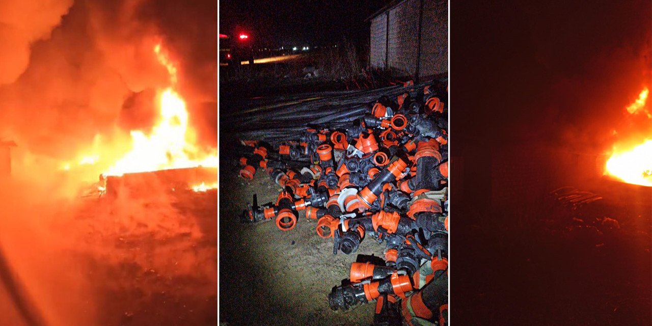 Konya’da sulama boruları alev alev yandı