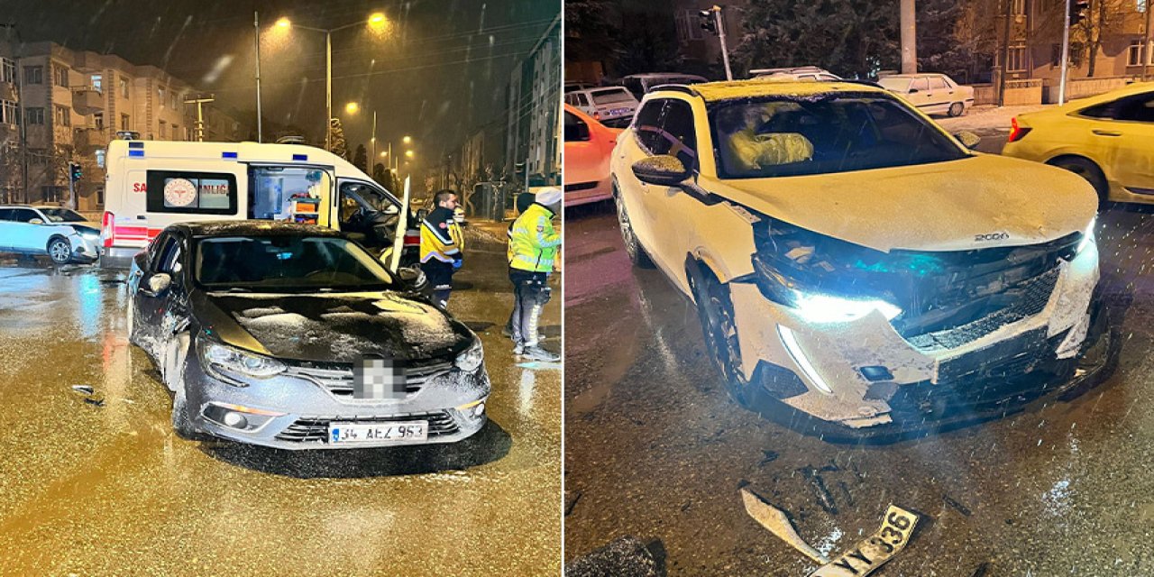 Konya'da kayganlaşan yol kazaya neden oldu: İki araç birbirine girdi