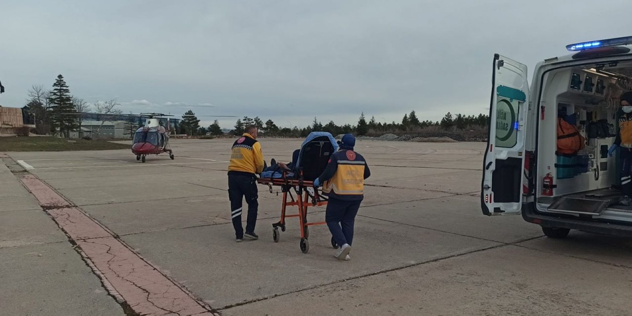Konya’da ambulans helikopter kalp krizi geçiren hasta için havalandı