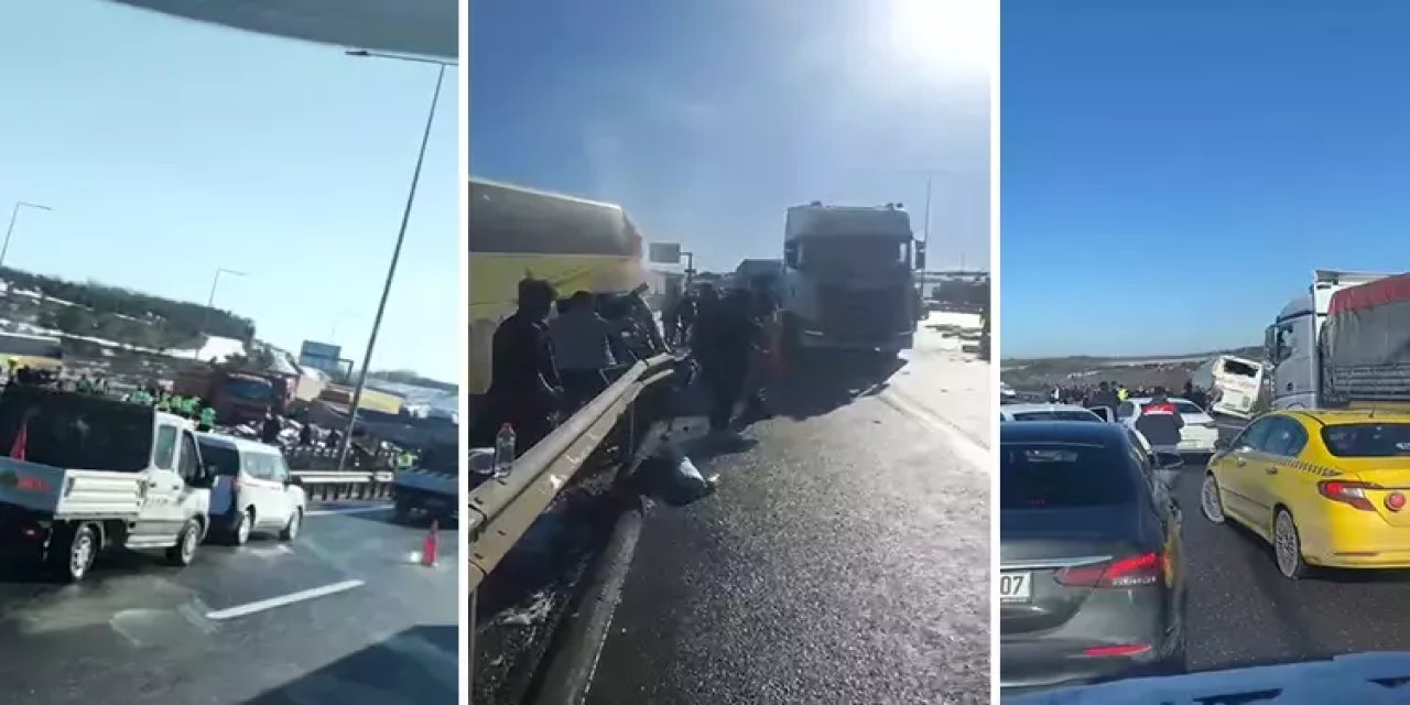 Otoyolu kapatan kaza! TIR, yolcu otobüsüyle çarpıştı