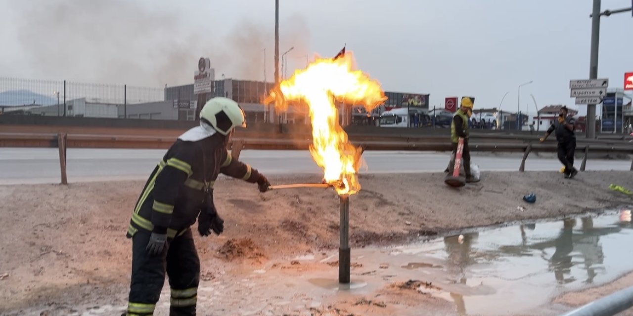 Metan gazı yangınının 500 metre ilerisinde gaz kaçağı tespit edildi