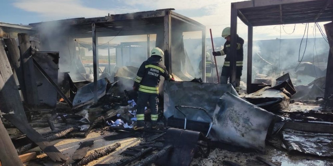 Konya'da işçilerin kaldığı konteynerler yandı