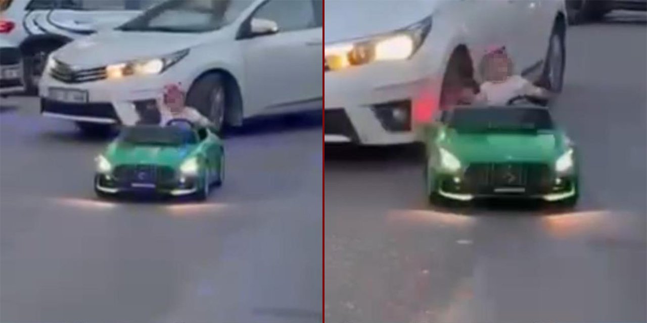 Akülü araba süren çocuğa otomobil çarptı! Kaza anı kamerada