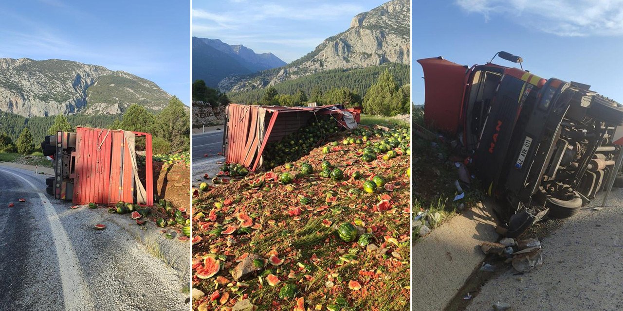 Navigasyon yanlış yönlendirdi, Konya plakalı kamyon devrildi