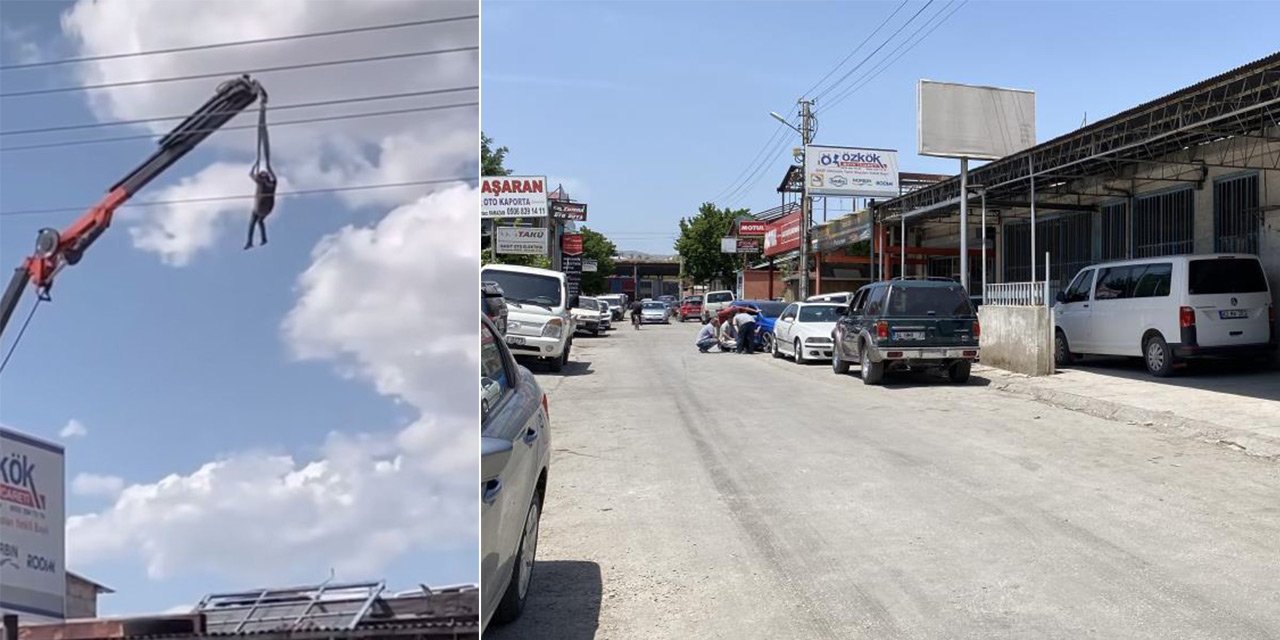 Görüntüler Konya’dan! Canı sıkılan sanayici vinç ile bunu yaptı