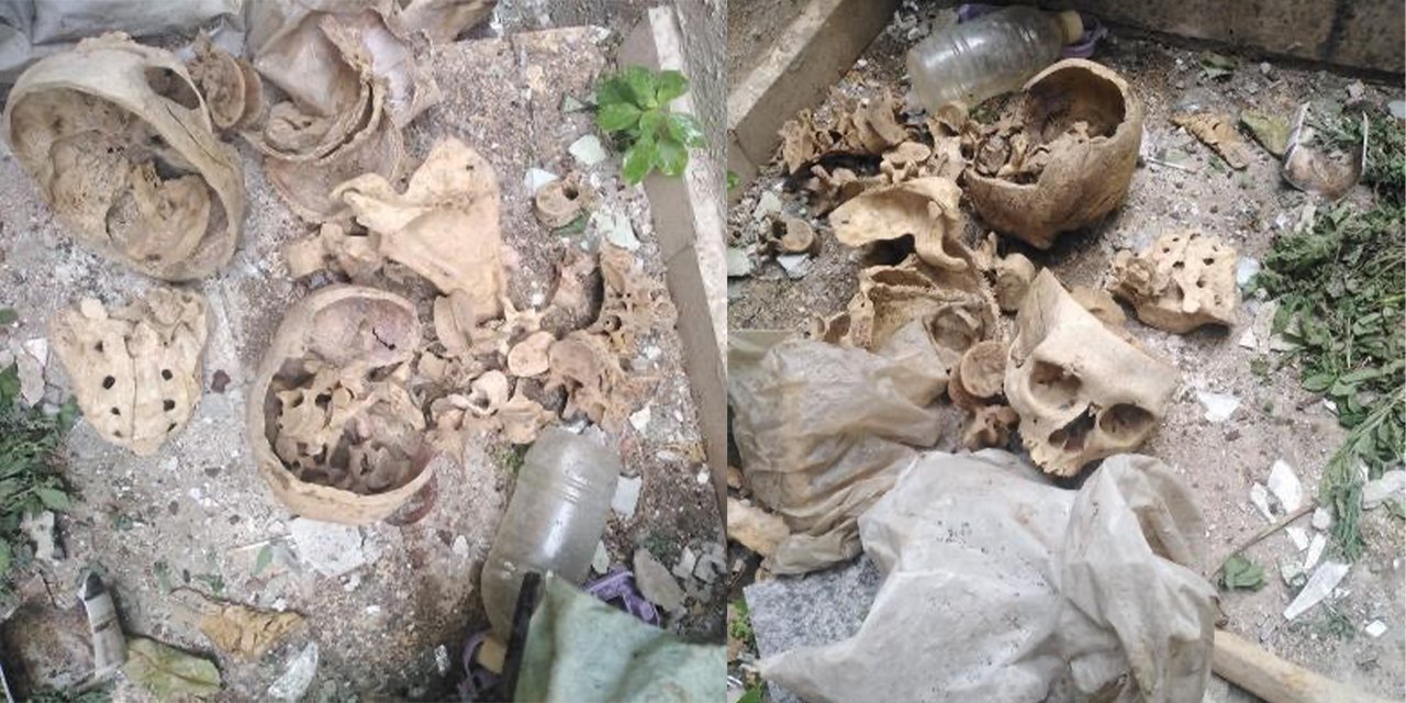Hurdacılar metruk binada 3 kafatası ve kemik parçaları buldu