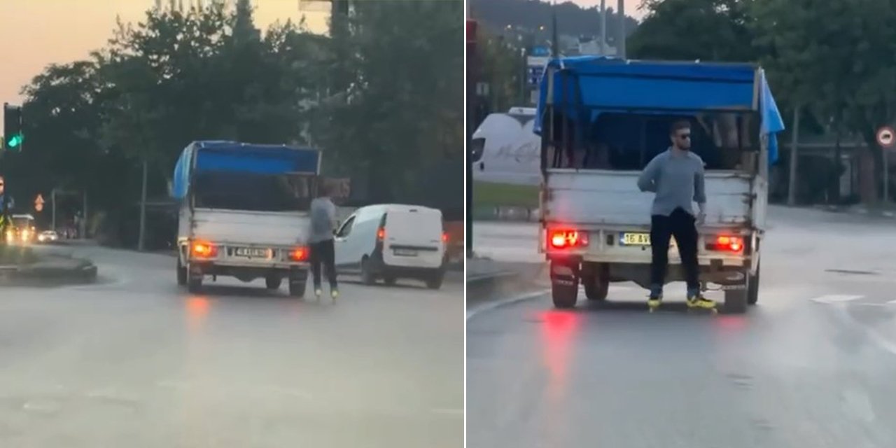 Yürekleri ağza getiren anlar! Patenli genç ölümle dans etti