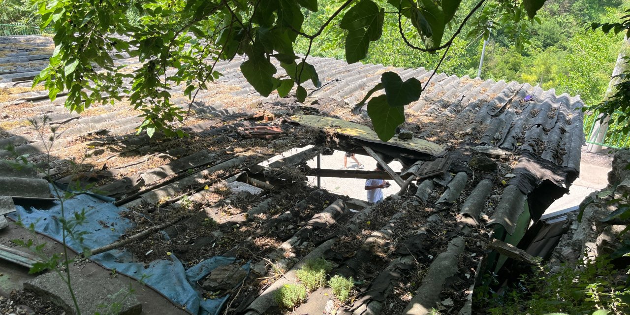 Kurbanlık boğa çatıya çıktı, otomobilin üzerine düştü