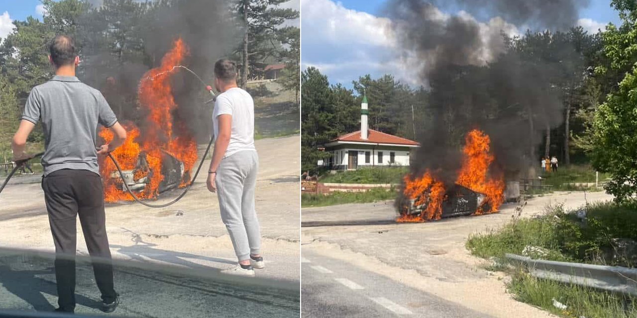 Aniden alev alan otomobil küle döndü