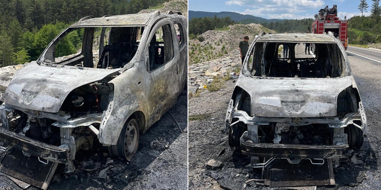 Alev alan araç hurdaya döndü