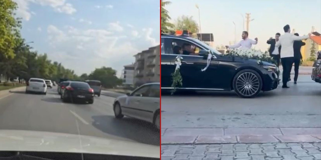 Konya trafiğinde düğün karmaşası
